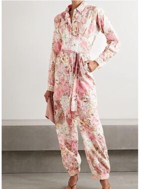 LoveShackFancy Morellia in Dew Drop - Collared Floral Button-Front Jumpsuit